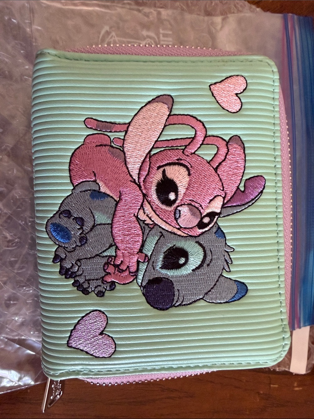 Lavender Zip Card Wallet with Stitch & Angel Pattern